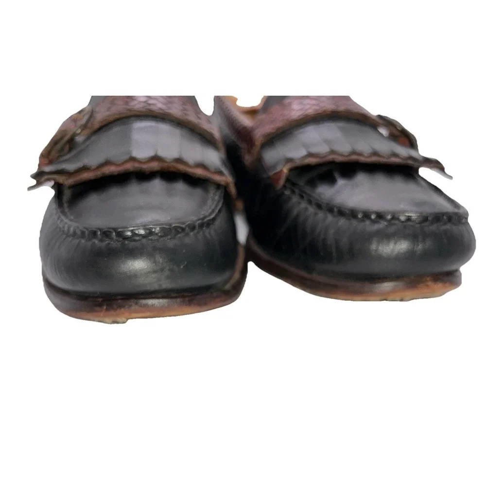 Allen‎ Edmonds Monterey Kiltie Belted Loafers Sz 10 D Black w/Brown Trim